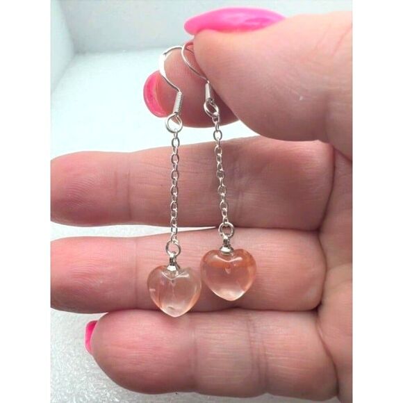 Fire Quartz Heart Dangle Earrings - Silver - Picture 5 of 5